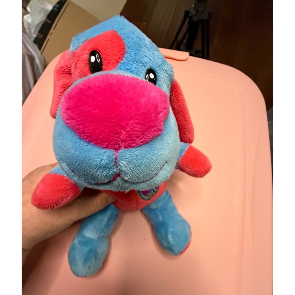 Dan Dee Collectors Choice Plush Dog Blue Pink Peace‎ Sign Heart  10"